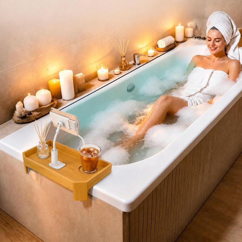 Table de spa en bambou avec support de téléphone ajustable