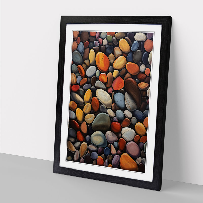 Pebbles Hard Edge Painting - Single Picture Frame Print on Wood, 34cm H x 25cm W x 2cm D, Black Framed