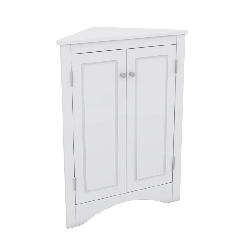 Armoire de coin triangulaire avec tablettes personnalisables et portes chics, Blanc