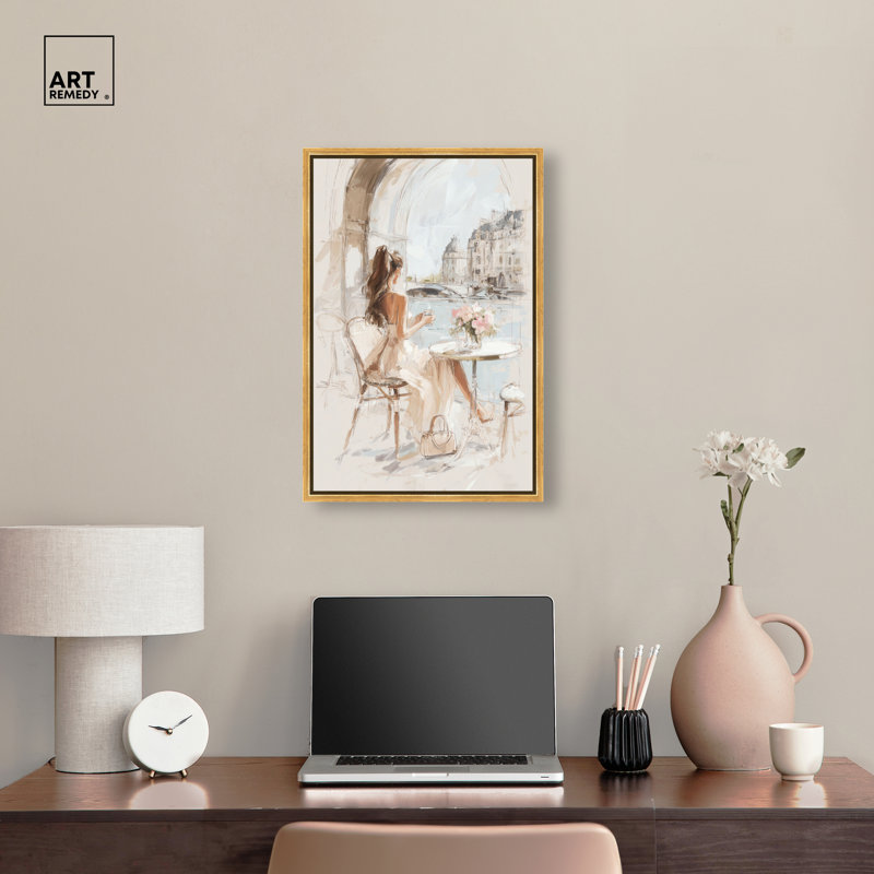 Impression sur toile encadrée «Riverside Cafe» par Art Remedy, cadre doré, 16 x 24, H 25 po x l 17 po, Gold Frame