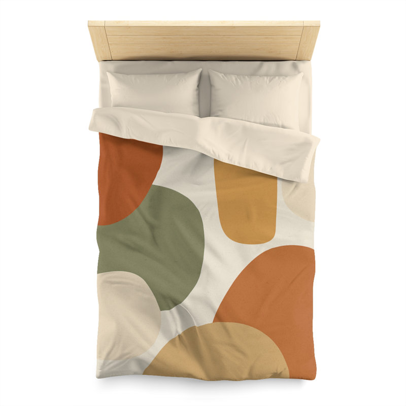 Microfiber Duvet Cover Boho Style, Design 13, Natural/Green/Orange/Cream, Twin Duvet Cover