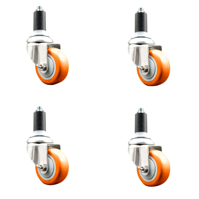 Ensemble de roulettes extensibles 3,5 pouces en polyuréthane pivotant de 3,5 pouces 1-1 / 4 pouces, Orange