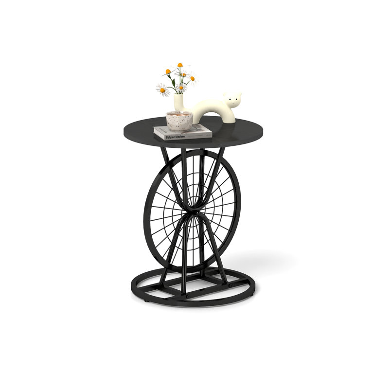 Table d'appoint 2 pièces à roulettes de style industriel rétro, table d'appoint ronde avec structure en métal, table basse rustique pour le salon, la chambre à coucher et le bureau