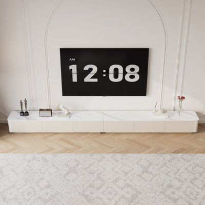 Meuble télé complet à assemblage complet avec pierre frittée brillante, meuble de rangement pour télé, avec 4 à 6 tiroirs pour le salon ou la chambre à coucher