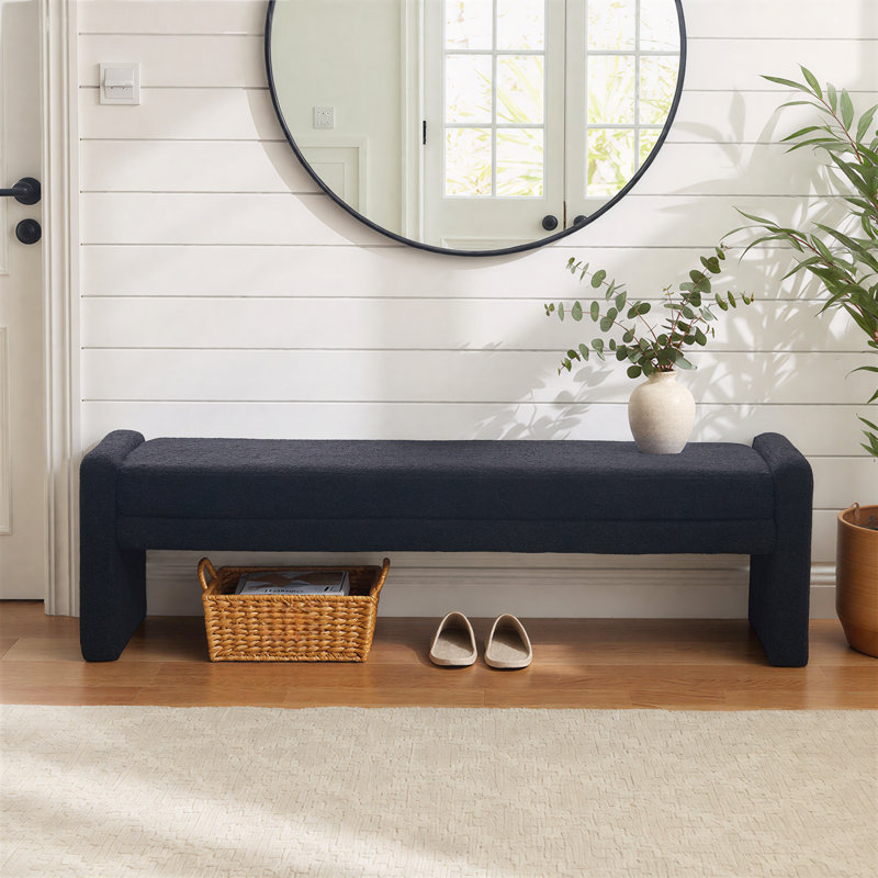 66.9" W Modern Boucle Upholstered Bench, Black
