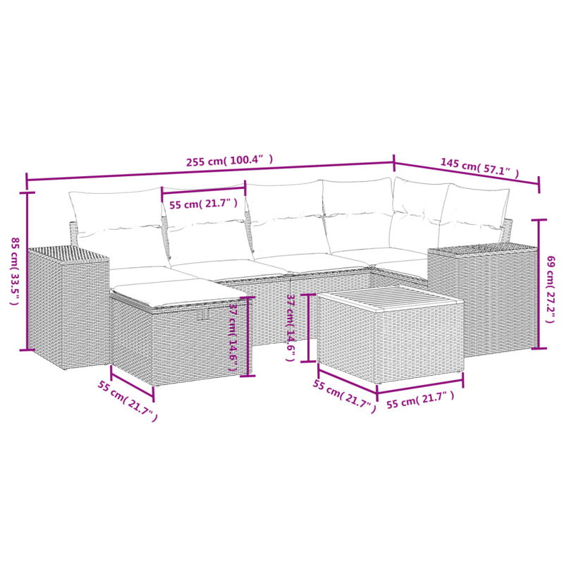 Ensemble de canapé de jardin modulaire en rotin PE 7 pièces Vidaxl