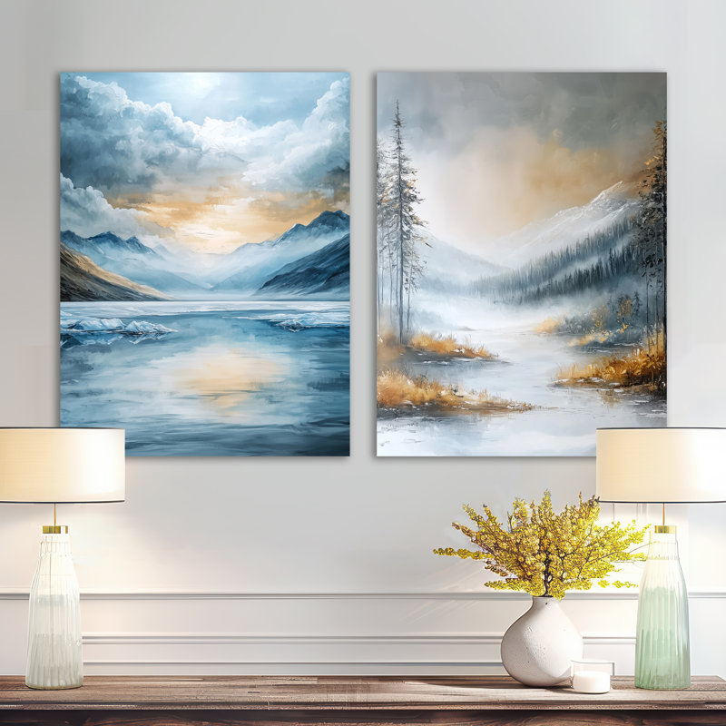 Parallel Peaks of Abstract Mountain Landscape I - Ensemble de 2 décorations murales modernes en métal, 32" H x 48" W