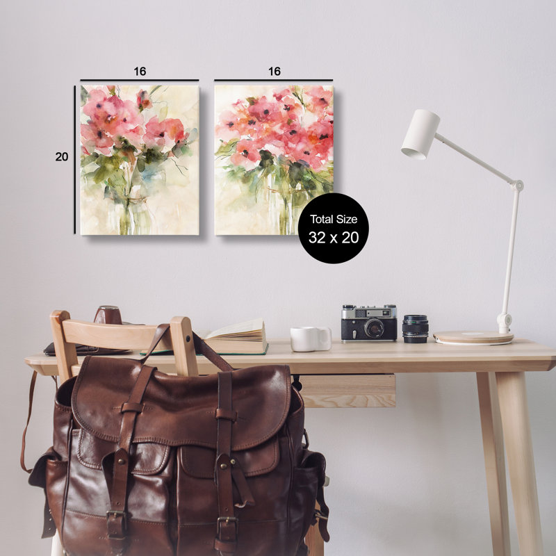 Ensemble d'art mural sur toile 2 pièces "Distorting Flowing Bouquets", design par Carol Robinson, H 20 po x l 16 po