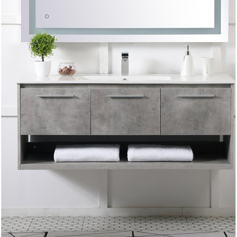 Ensemble de meuble-lavabo mural simple 48 po Kasper, Gris béton