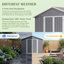 Remise de rangement extérieure grise en métal gris, portes doubles verrouillables et porte latérale, grande remise à outils ventilée et résistante aux intempéries pour patio