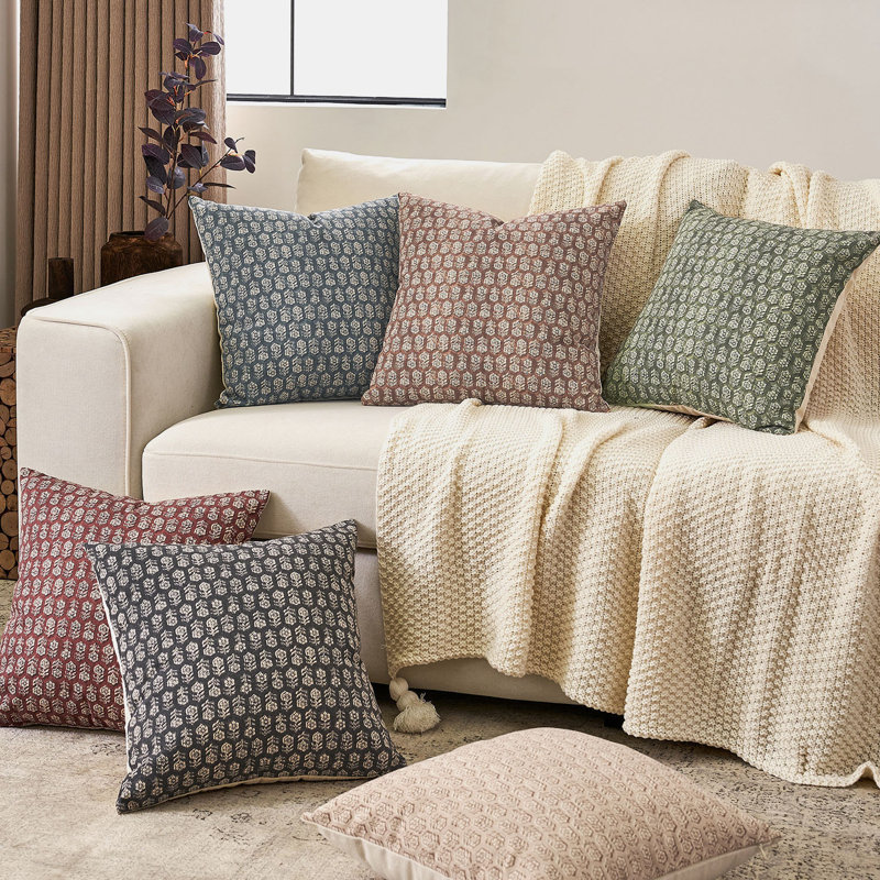 Housse de coussin Rapallo Floral, Brun cognac, H 18 po x l 18 po