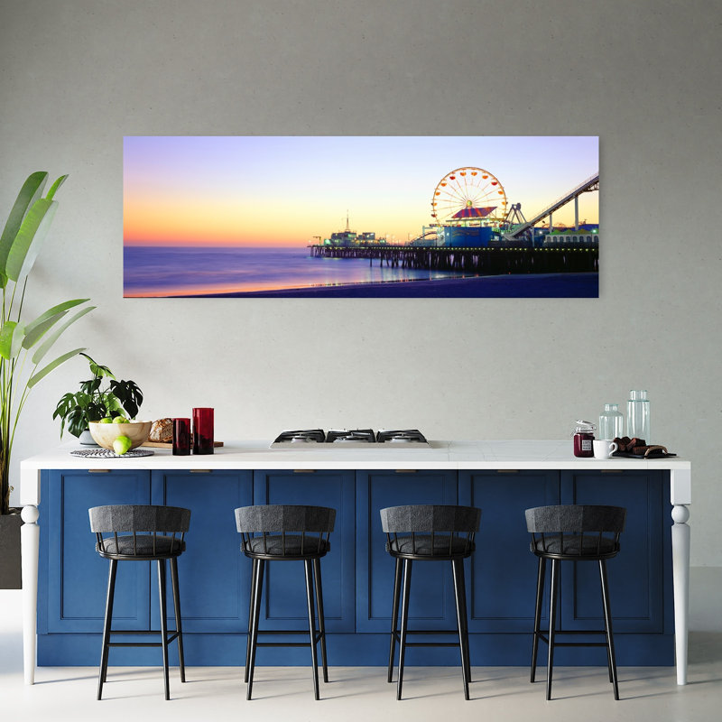 Santa Monica Pier au coucher du soleil, art abstrait côtier de Californie, H 60 po x l 20 po