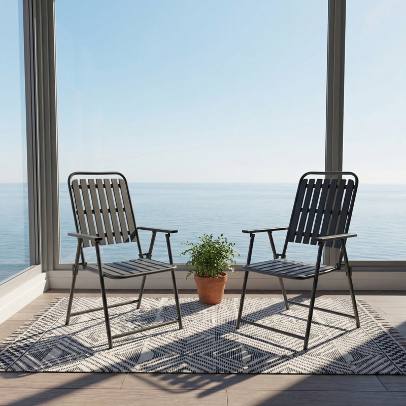 Ensemble de chaises pliantes deux pièces, aucun assemblage requis, adapté aux balcons / jardins, noir, Noir