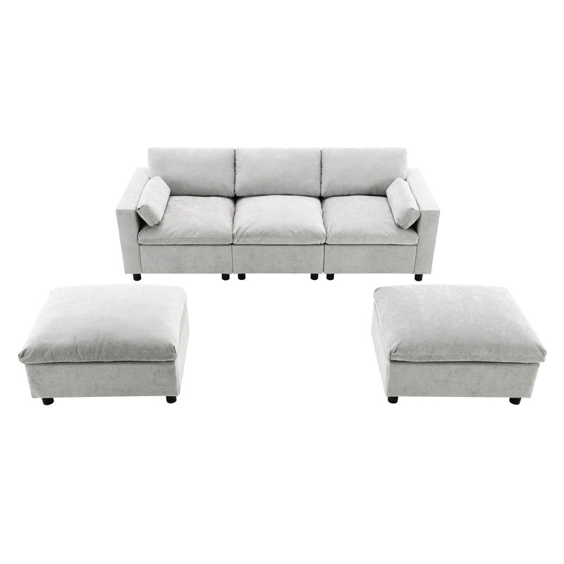 Canapé modulaire en U à 5 places en chenille avec poches de rangement, 2 repose-pieds mobiles, rangement de style salon, moderne, doux et merveilleux
