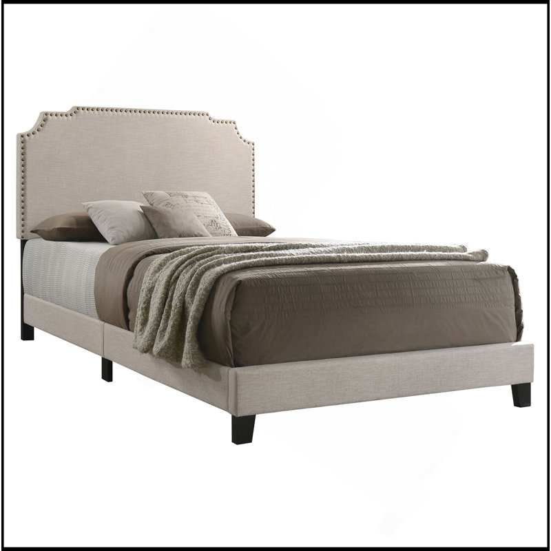 Lit à panneau tapissier cuivre, Beige, Très grand lit