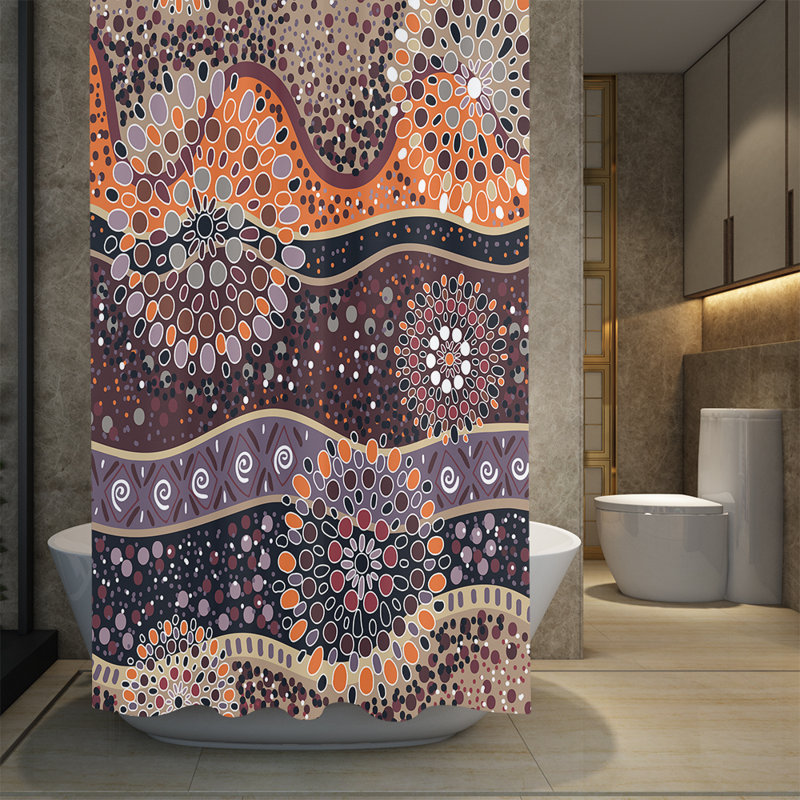 Shower Curtain, 93" H x 70" W, Burgundy/Orange