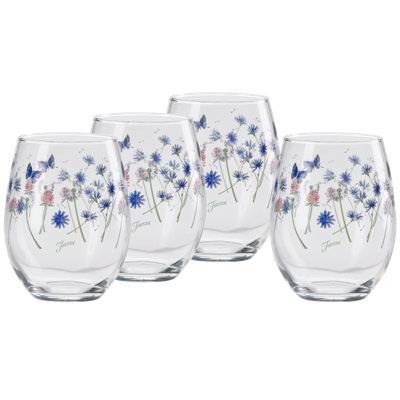 Fiesta Breezy Floral 15-ounce Stemless Wine Glass In Blue