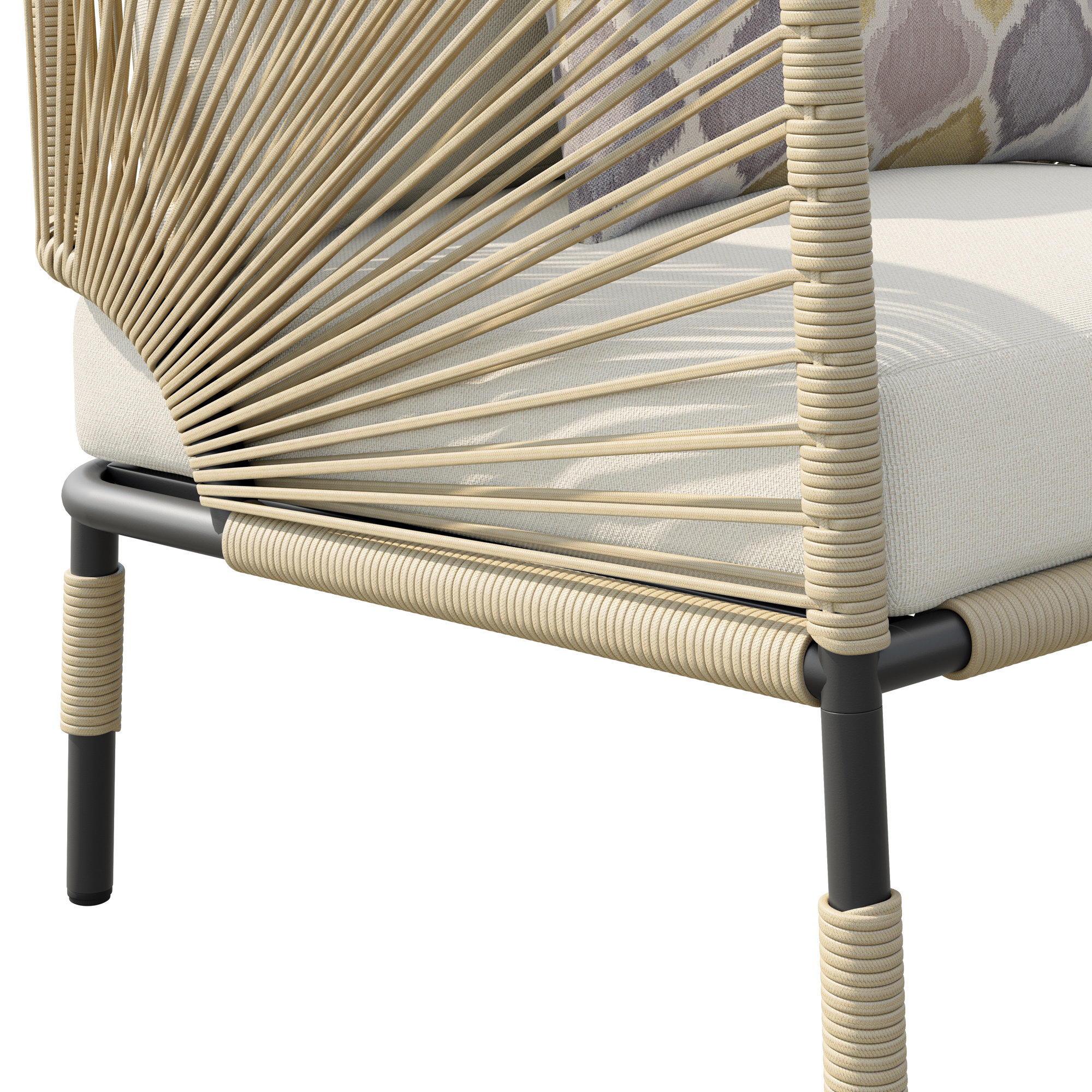 Acklin Patio Chair with Cushions, White, Khaki