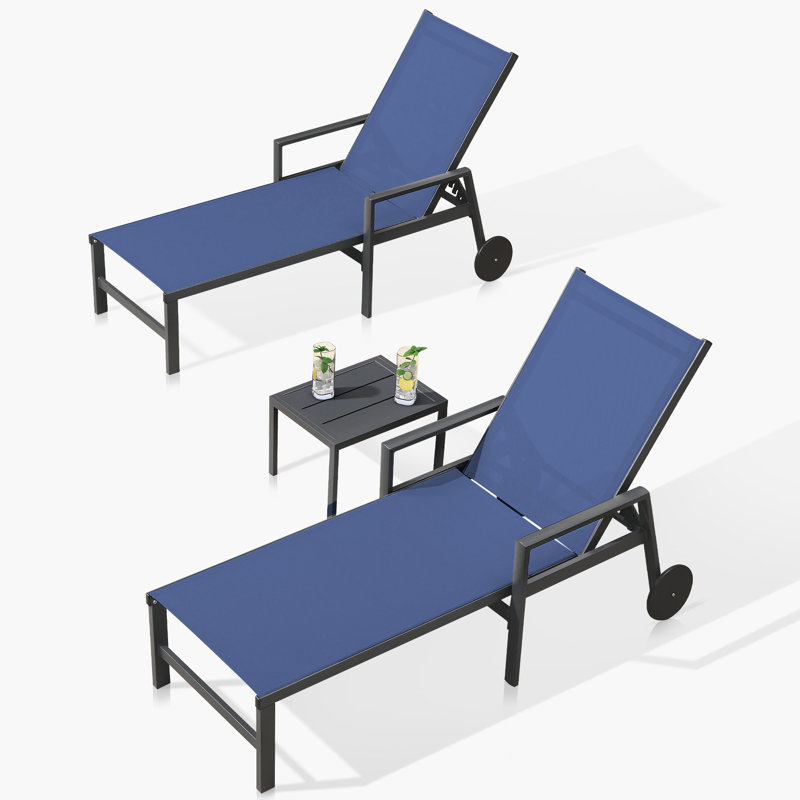 Outdoor Chaise Lounge with Table, Navy Blue