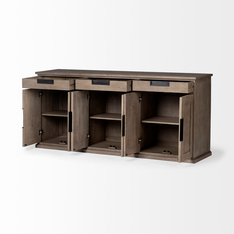 Buffet en bois de manguier à 3 tiroirs de 81,5 po de largeur Alex