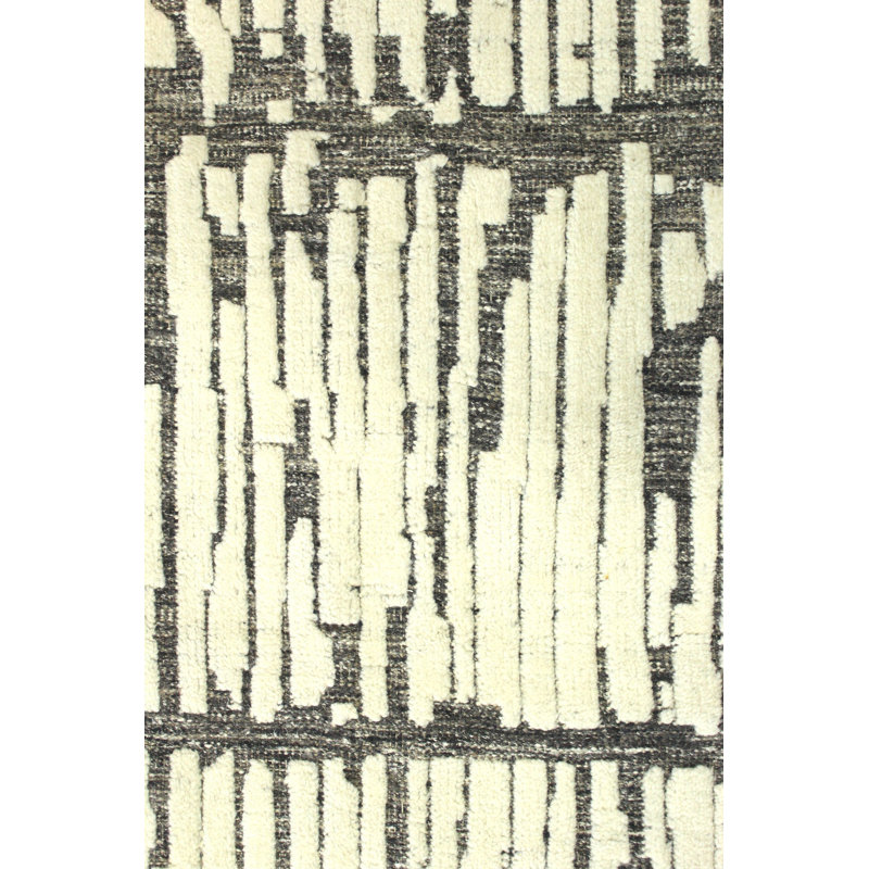 Tapis rectangulaire en laine tissé à la main Hydra en ivoire / gris / gris anthracite, Rectangle 10 pi x 13 pi 10 po