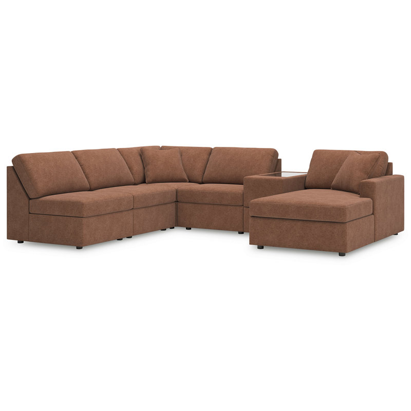 Canapé modulaire 6 pièces avec méridienne et console de rangement Chobanyan, Face à la droite, Polyester brun