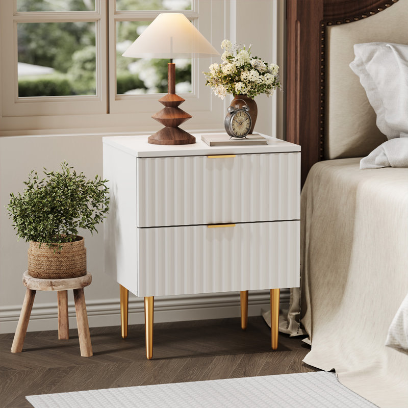 48cm W Manufactured Wood Bedside Table, White