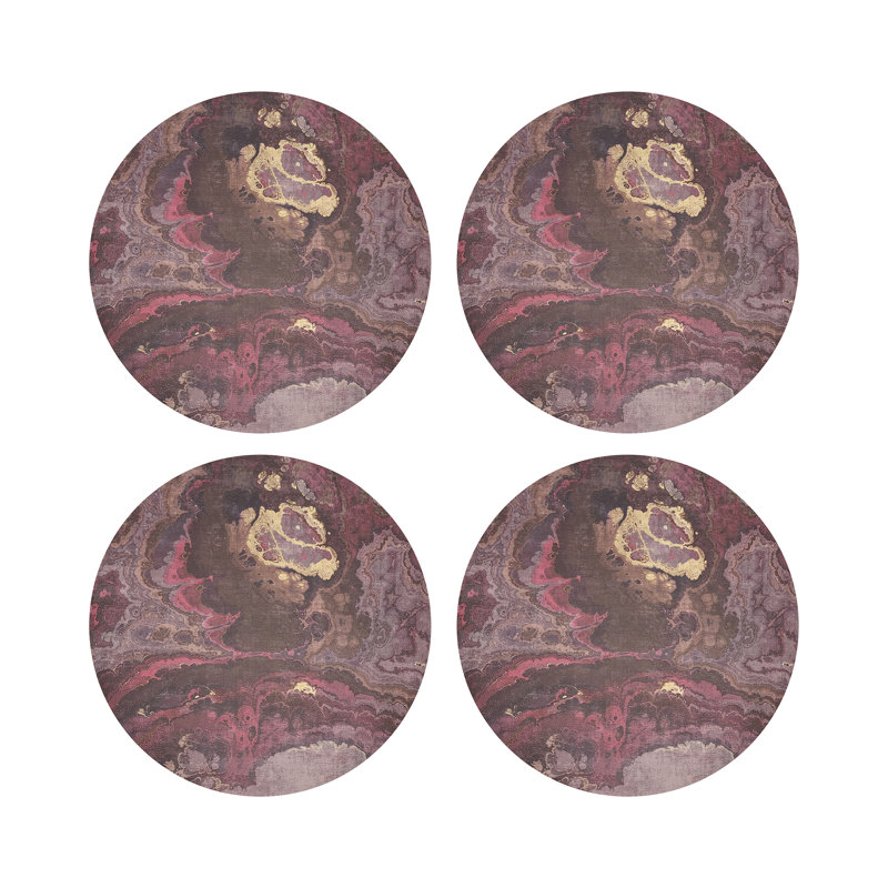 Agate Malachite Vegan Leather Round Coasters, Roccocco