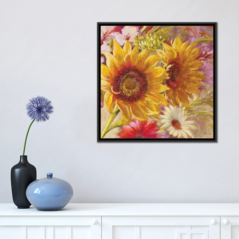 « summer time filles », impression sur toile, H 18 po x l 18 po x P 1,5 po, Toile avec cadre flottant noir, Pas de tapis