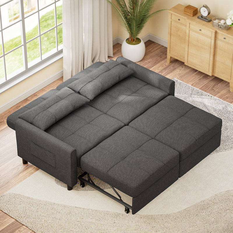 Functional Linen Adjustable Sectional Sofa Bed with 2-5 Seat Options and Storage Pockets, 33.7" H x 52" W x 68.9" D, 2