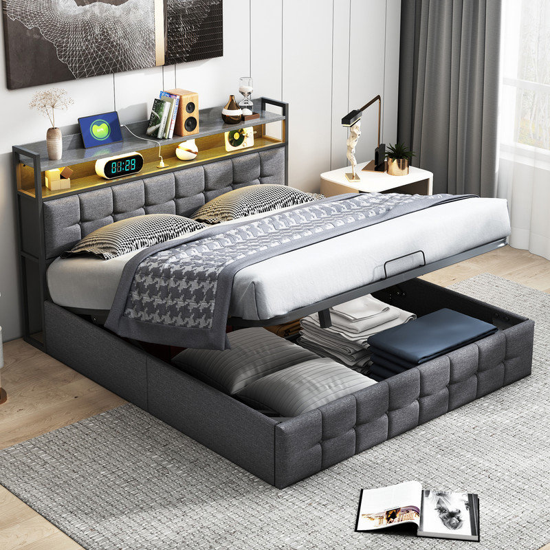 Bed, Grey, 224 x 164 cm
