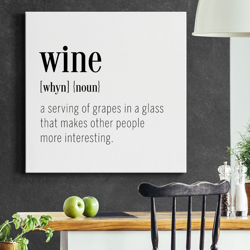 "Wine", art textuel sur toile tendue, H 40 po x l 40 po x P 1 po