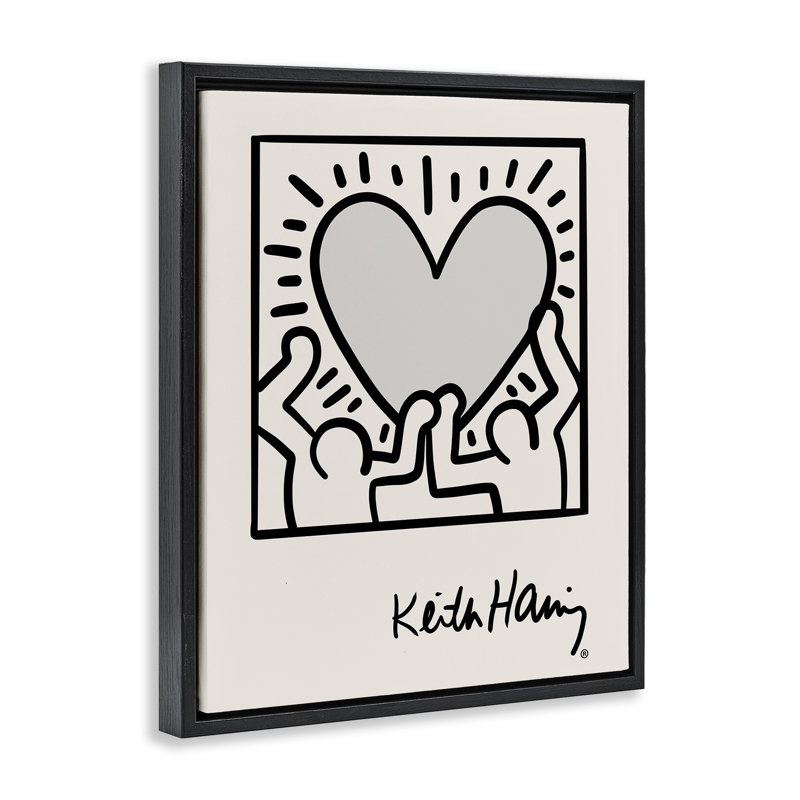 Symbole classique du cœur Keith Haring, Cadre flottant noir de jais, H 21 po x l 17 po