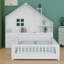 Lit maison avec fenêtre et tiroirs, tablettes et ensemble de prises et port USB-1826790466