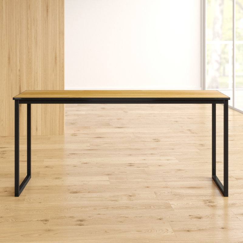 Shawna Solid Wood Steel Computer Desk, 73.7cm H x 160.02cm W x 61cm D, Natural/Black