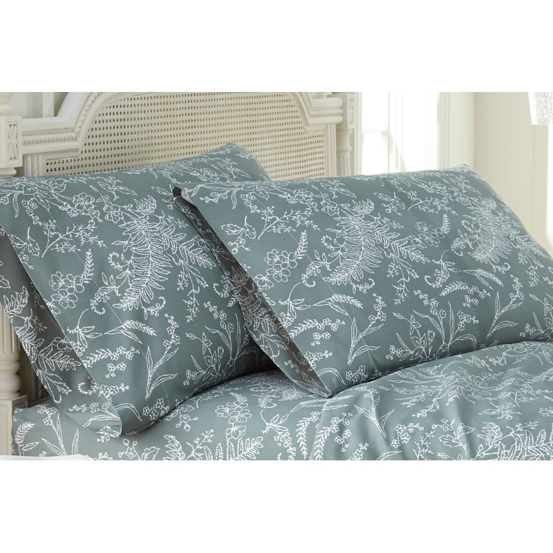 Ensemble de 2 taies d'oreiller Southshore Fine Linens Winter Brush Floral, motif floral vert à fleurs blanches, en microfibre doublement brossée 110 g/m², fermeture portefeuille, format Queen/Standard.