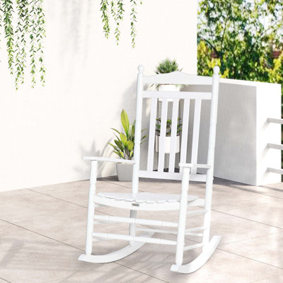 Outsunny Traditional Wooden High-Back Rocking Chair for Porch, Indoor/Outdoor