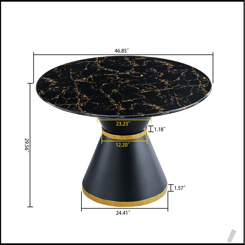 Table de salle à manger ronde en panneau de fibres à densité moyenne imprimée en marbre noir, élégante et fonctionnelle pour les intérieurs modernes