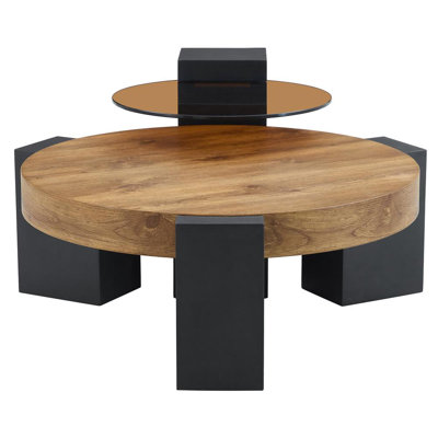 Double-Layer Coffee Table (Black,Wood)