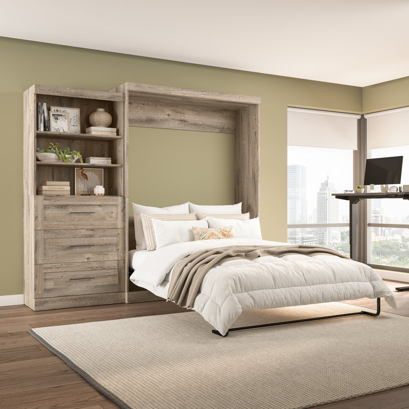 Lit escamotable avec rangement Arlex, Double, Rustic Brown