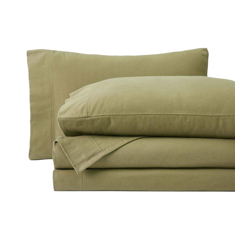 Blue Nile Mills 100% Cotton Flannel Deep Pocket Sheet Set, Queen Sheet Set with 2  Pillowcases, Sage