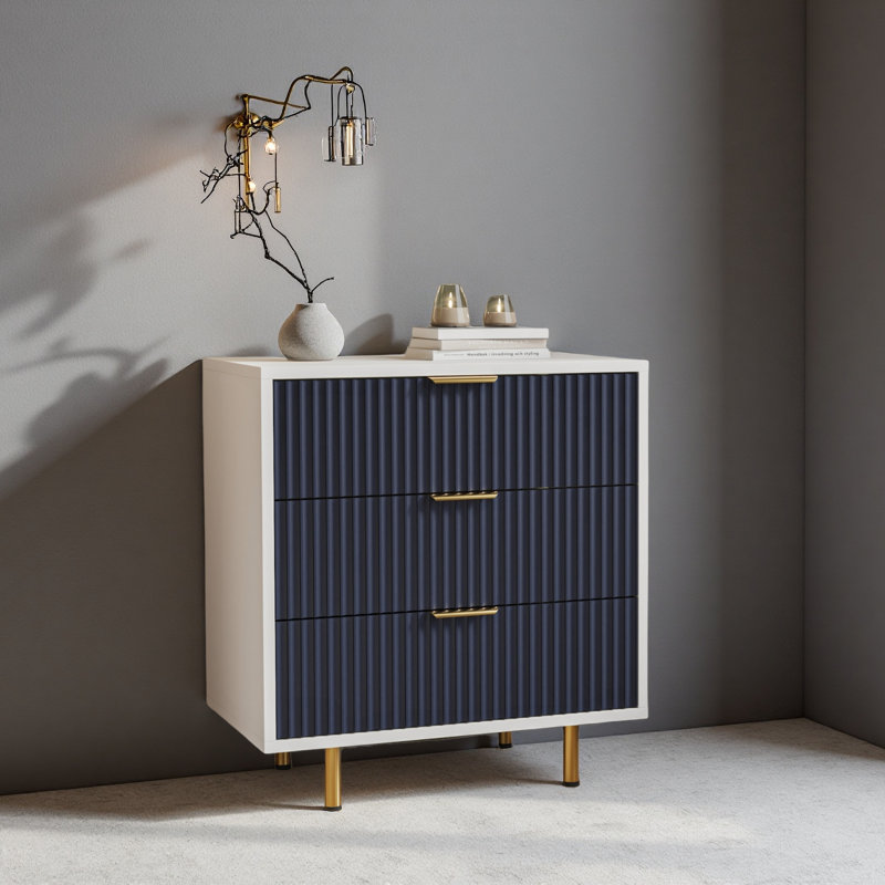 3 Drawer Dresser For Bedroom, Fluted Modern Nightstand With Deep Drawers, Chest Of Drawers With Wide Top