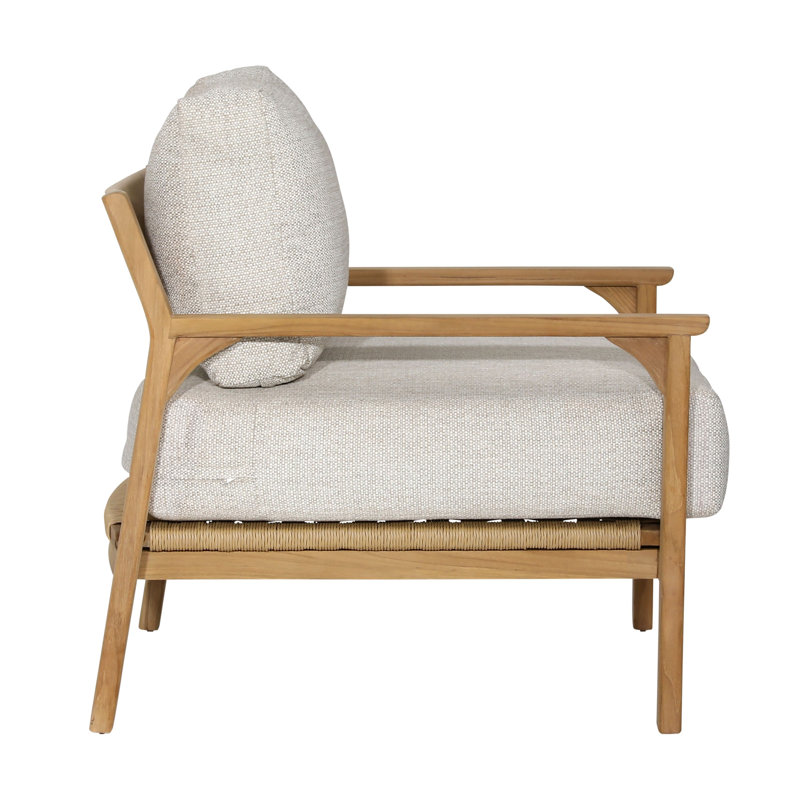 Lexy Outdoor Olefin Upholstered Teak Wood Accent Chair, Taupe