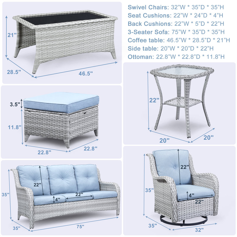 Erbin 5 - Person Seating Group with Cushions, Baby Blue