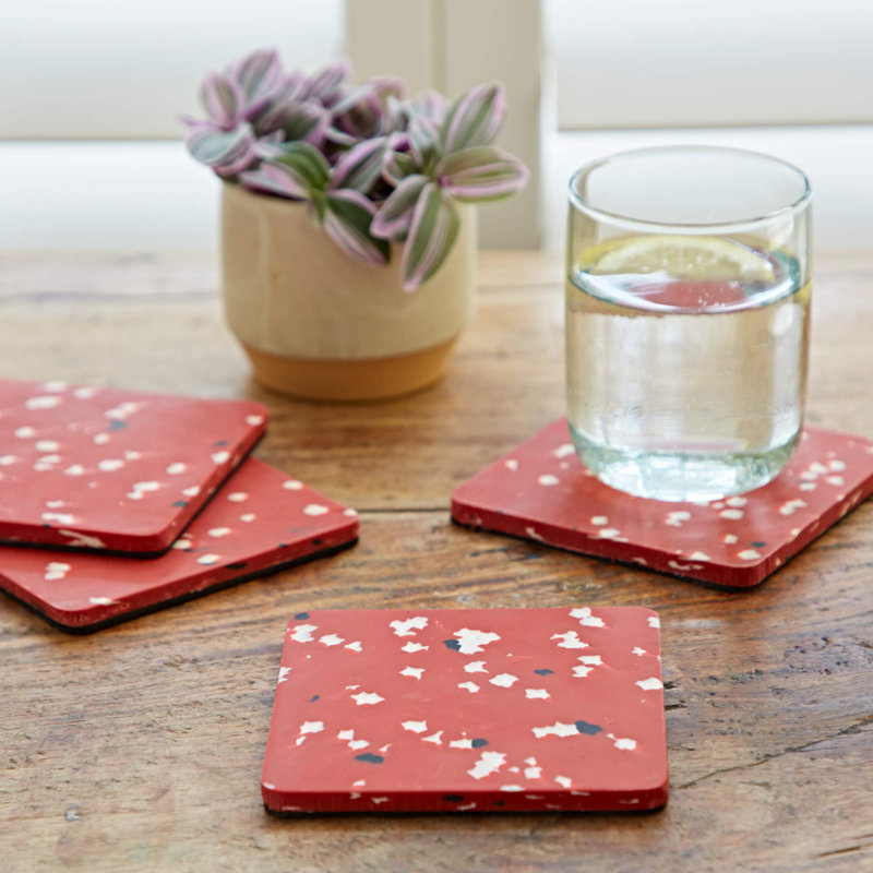Recycled Plastic Square Coasters, Red