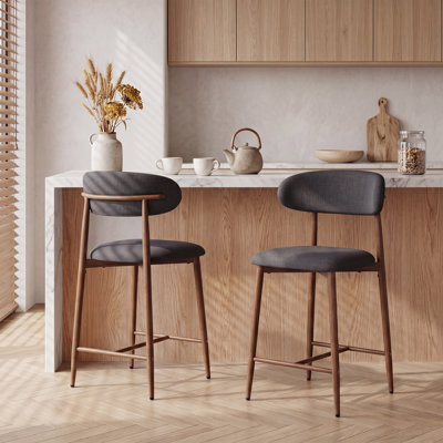 26" Upholstered Counter Height Bar Stools with Metal Legs for Kitchen and Dining Room