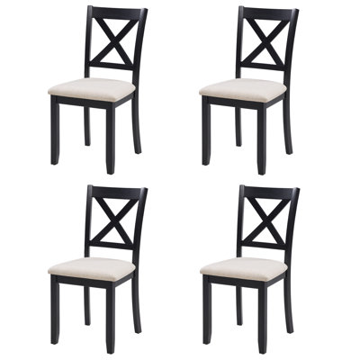 Chaises de salle à manger seulement, ensemble de 4 chaises de salle à manger en bois, chaise de cuisine avec siège rembourré, chaise d'appoint rembourrée pour salle à manger, salon, cuisine, noir et beige deux tons