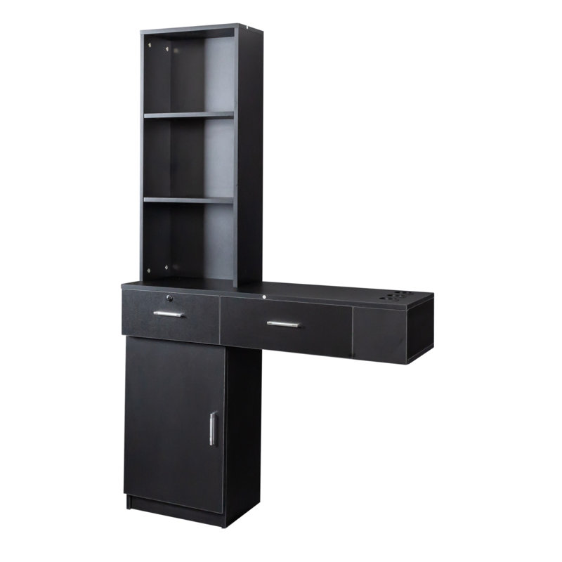 Coiffeuse noire moderne avec rangement, tiroirs et armoire multicouches - Bureau de coiffeuse peu encombrant, Noir