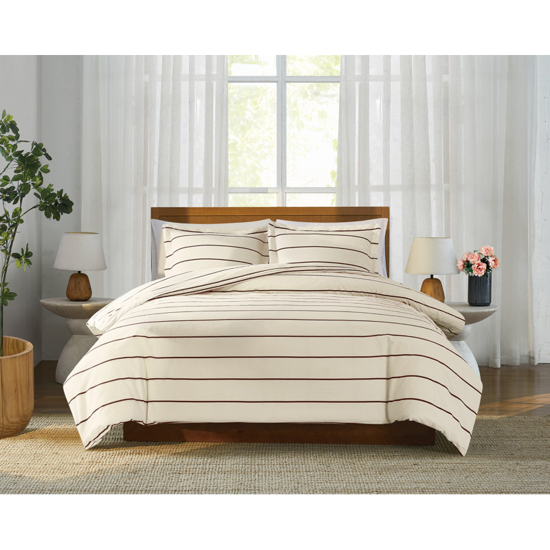Brooklyn Loom Hayward Stripe Comforter Set, Ivory/Brown, Queen Comforter + 2 Standard Shams