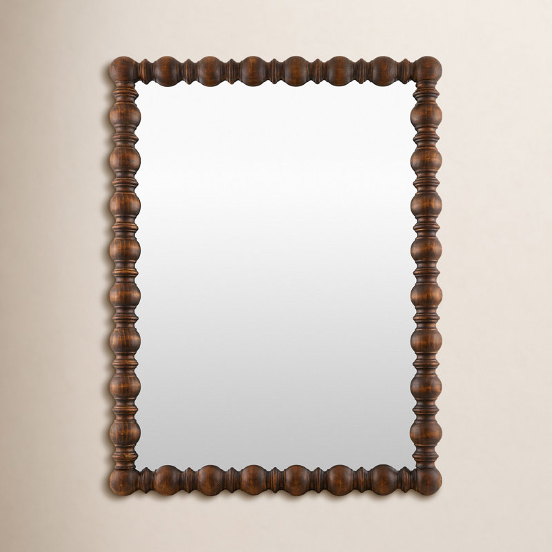 Solid Pine Wood Rectangle Accent Mirror, 40" x 30", Dark Brown